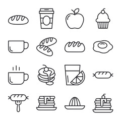 A set of food icons in black and white