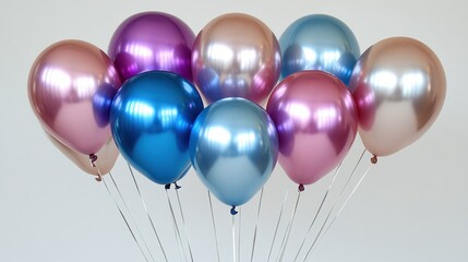 Rows of Beautiful Colorful Balloons on White Background