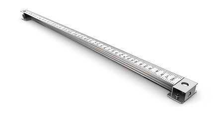 Steel ruler isolated on a white background. Close up shot