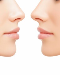 Obraz premium Intimate Connection Close-Up Profile Shot of Two Faces Studio Setting Portrait Photography Neutral Background