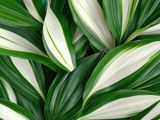 Obraz premium A vibrant close-up of green and white patterned leaves, showcasing their glossy texture and striking color contrast.