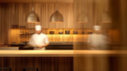 chef prepares gourmet dishes in stylish wooden kitchen, showcasing culinary art