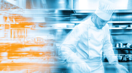 chef skillfully prepares gourmet dishes in modern kitchen, showcasing culinary expertise