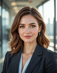 Fototapeta premium Professional Portrait of a Confident Businesswoman in a Modern Office Setting