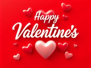 Festive Valentine's Day greeting with elegant 3D hearts on a vibrant red backdrop