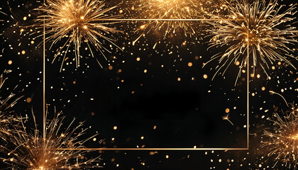 Naklejka premium Golden Sparkler Celebration Frame: A dazzling display of golden sparklers bursts across a black background.