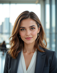 Fototapeta premium Professional Portrait of a Confident Businesswoman in a Modern Office Setting