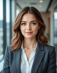Fototapeta premium Professional Portrait of a Confident Businesswoman in a Modern Office Setting