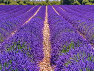 Obraz premium Tranquil Lavender Field Landscape under Summer Sunlight