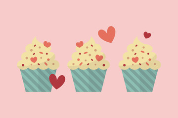 Hearts with cupcakes