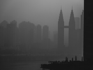 Black and White Chongqing city skyline cyberpunk vibes