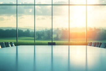 Fototapeta premium Empty Conference Room at Sunset with Panoramic View