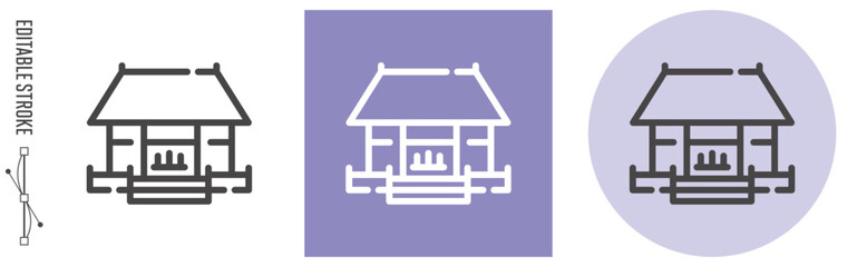 日本のお葬式、寺院｜ライン・アイコン　[線の編集可能]