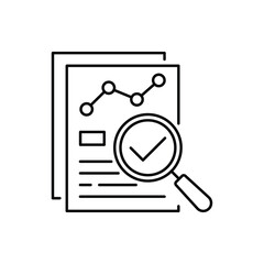 forecasting icon like legal compliance. flat thin stroke trend analitics or assesment logotype graphic design isolated on white. concept of search focus in statement and examine or performance success