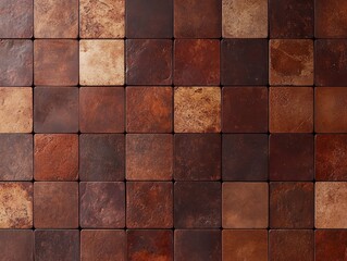 A textured arrangement of square tiles in shades of brown, showcasing a rustic and warm aesthetic.
