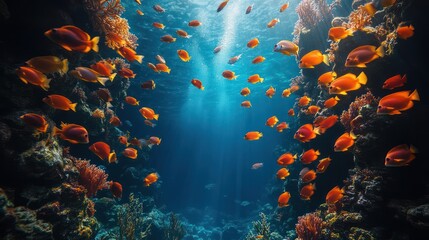 Vibrant Coral Reef: Underwater Paradise of  Orange Fish