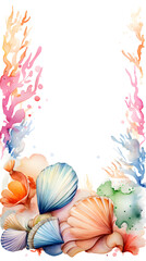 Naklejka premium Digital vintage watercolor shells abstract graphic poster background