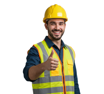 Construction worker smiling with thumbs up 