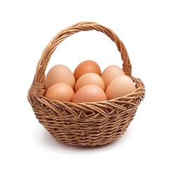 Eggs in a basket cutout with an isolated white backdrop. Generative Ai