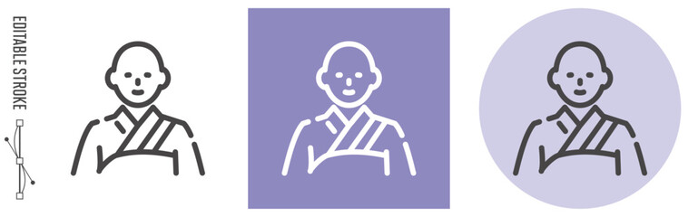 日本のお葬式、僧侶｜ライン・アイコン　[線の編集可能]