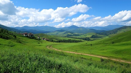 Obraz premium Serene Mountain Valley Landscape