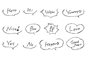 インクペンで描いたおしゃれな手書き風、落書き風のかわいいふきだしセット © sayaka_illust