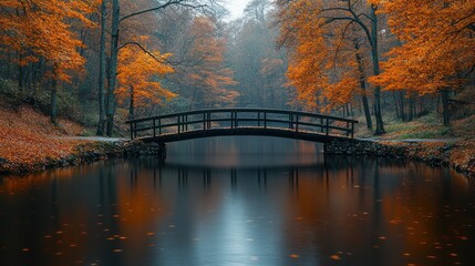 Autumnal Bridge Reflection: A Serene Autumn Landscape