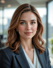 Naklejka premium Professional Portrait of a Confident Businesswoman in a Modern Office Setting