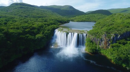 Naklejka premium Lush Tropical Waterfall Landscape