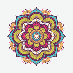 Vibrant Mandala Design with Colorful Floral Patterns. Symmetrical mandala design featuring intricate floral patterns in a vibrant array of colors. Islamic geometric pattern, Geometric Mandala