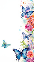 Digital vintage watercolor butterflies and flowers abstract graphic poster background