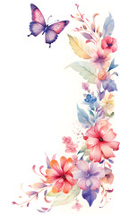 Digital vintage watercolor butterflies and flowers abstract graphic poster background