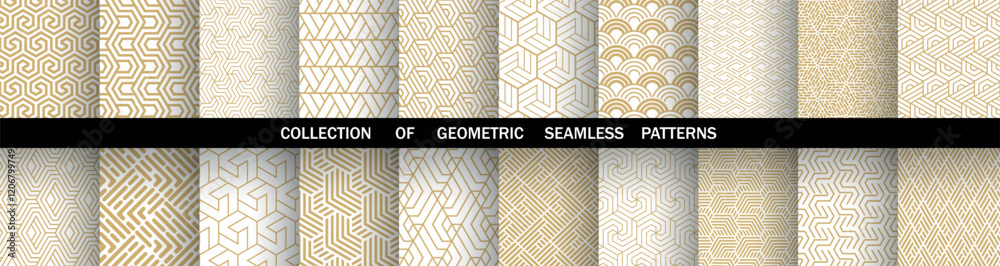Leinwandbilder geometric set of seamless golden and white patterns. simple vector graphics