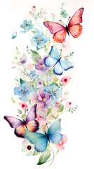 Digital vintage watercolor butterflies and flowers abstract graphic poster background