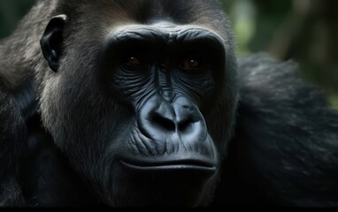 Obraz premium Gorilla Portrait: A Close-Up Look into the Eyes of a Powerful Primate