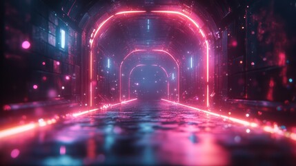 Neon Cyberpunk Corridor: A Futuristic Digital Dreamscape