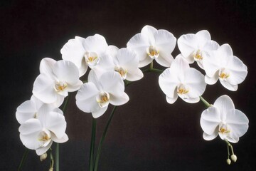 Obraz premium Elegant White Orchids on Dark Background in Artistic Floral Arrangement