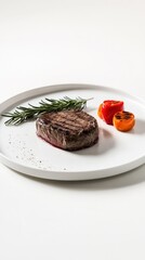 Beef steak medium rare with grilled vegetables on plate, restaurant style food photo, pure protein healthy organic meal, minimalistic and elegant presentation, AI generated picture