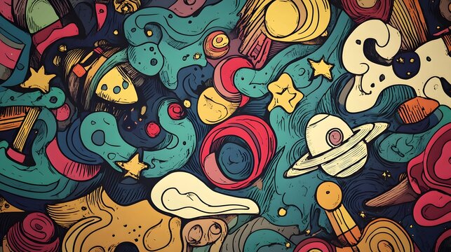 Abstract Space Doodle Art Colorful Cosmic Design