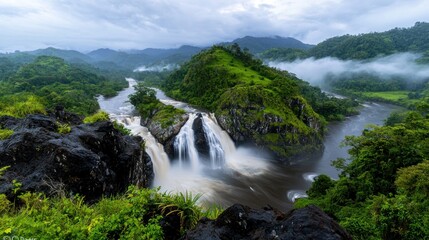 Fototapeta premium Lush Tropical Waterfall Landscape