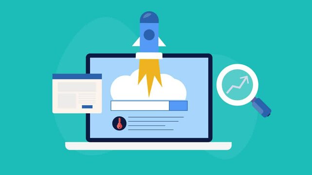 E-business growth, SEO strategy and website performance analytics video animation.