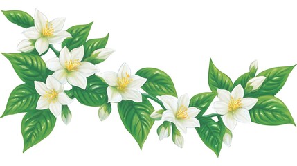 Obraz premium White Blossoms and Lush Green Leaves Branch