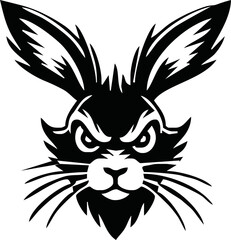 Bunny vector logotype. Wild animal brand label. Angry rabbit logo or sticker.