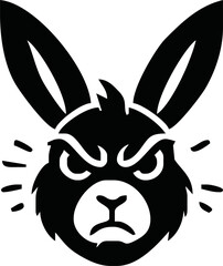 Bunny vector logotype. Wild animal brand label. Angry rabbit logo or sticker.