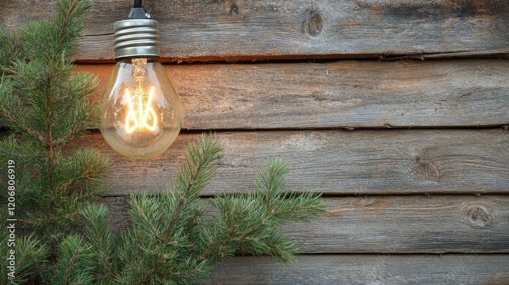 Poster A light bulb on a rustic wooden background with ample space for your task or message, perfect for business or creative concepts.