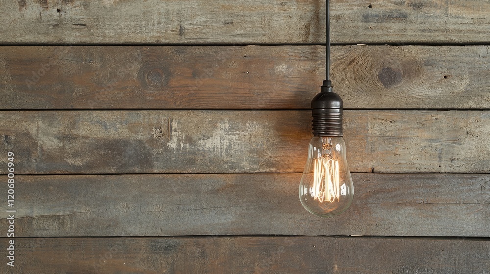 Poster A light bulb on a rustic wooden background with ample space for your task or message, perfect for business or creative concepts.