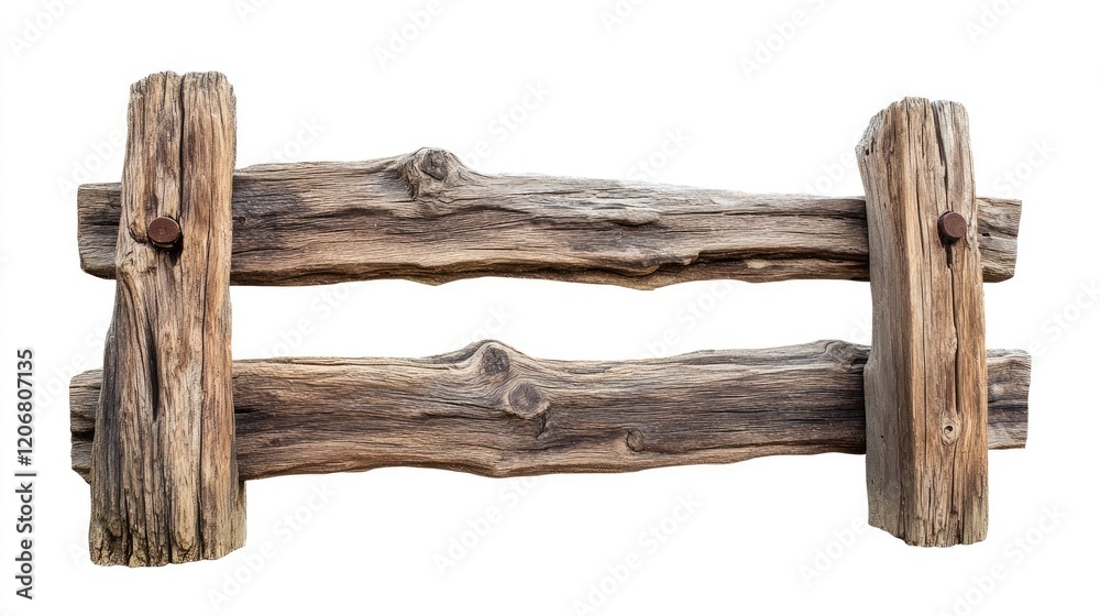 Poster a rustic brown wooden fence on a white background, isolated for easy use in creative designs or as a