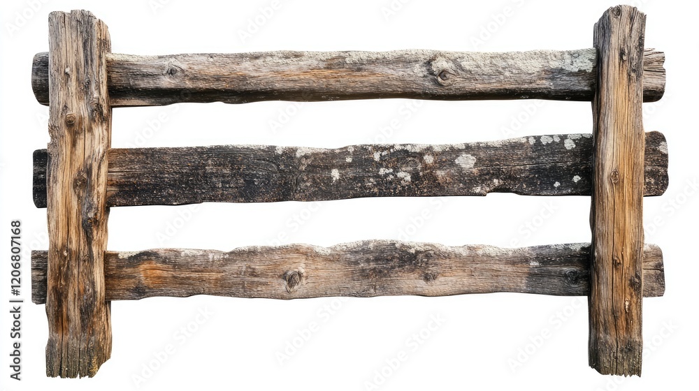 Poster A rustic brown wooden fence on a white background, isolated for easy use in creative designs or as a decorative element in visual compositions