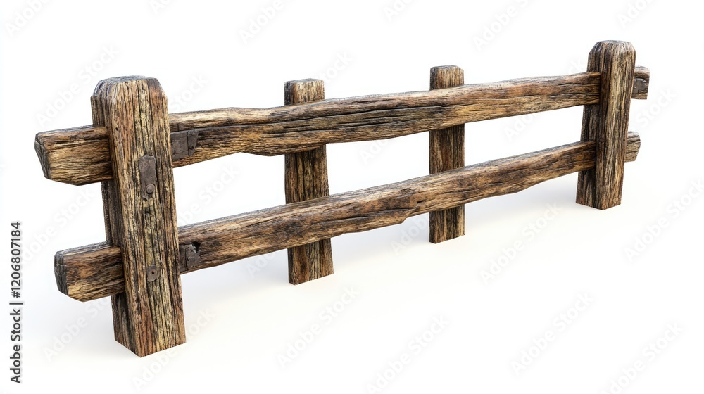 Poster A rustic brown wooden fence on a white background, isolated for easy use in creative designs or as a decorative element in visual compositions