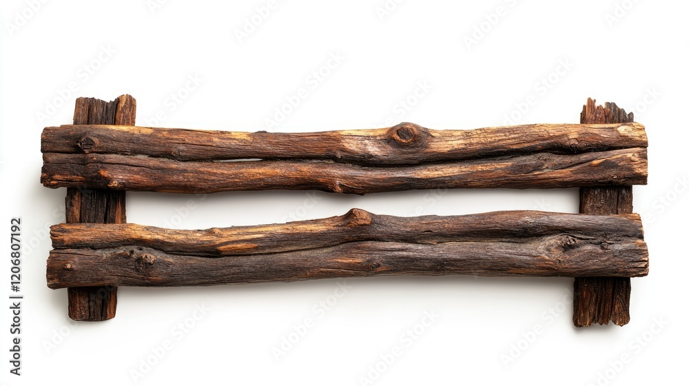 Poster A rustic brown wooden fence on a white background, isolated for easy use in creative designs or as a decorative element in visual compositions